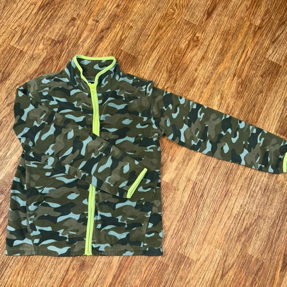 OshKosh B'gosh Jacket Fleece Camo Boys Size 14 Full Zip Green Army Print Soft